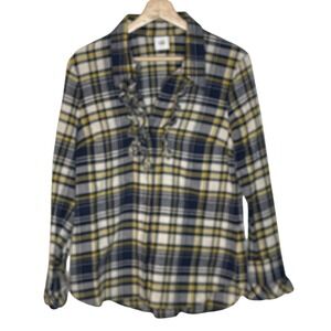 Cabi Plaid Button Down Shirt Small Ruffle Front Long Sleeve Blouse Top